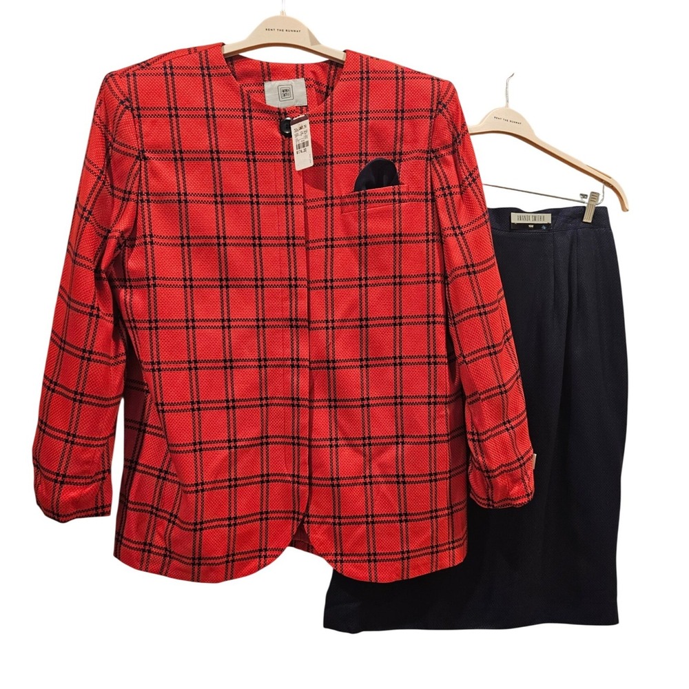 Amanda Smith Womens Red Black Plaid Suit Set Blazer Skirt Retro Vintage 16 Y2K